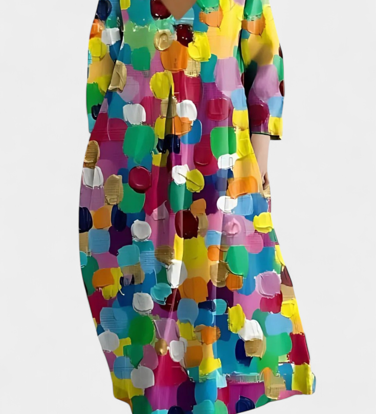 Anne | Elegantní šaty s V výstřihem a barevným potiskem