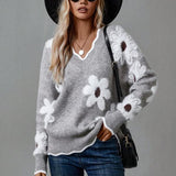 Belinha | Elegantní svetr s V výstřihem a květinovým motivem