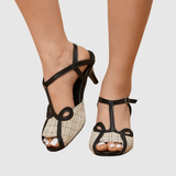 Teodora - Retro sandály s kontrastními detaily a středním podpatkem