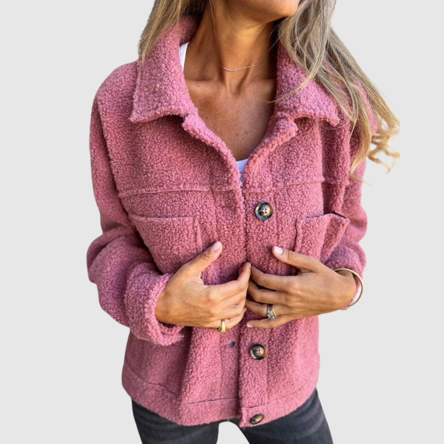 Elena - Dámská teddy bunda s kapsami a knoflíky