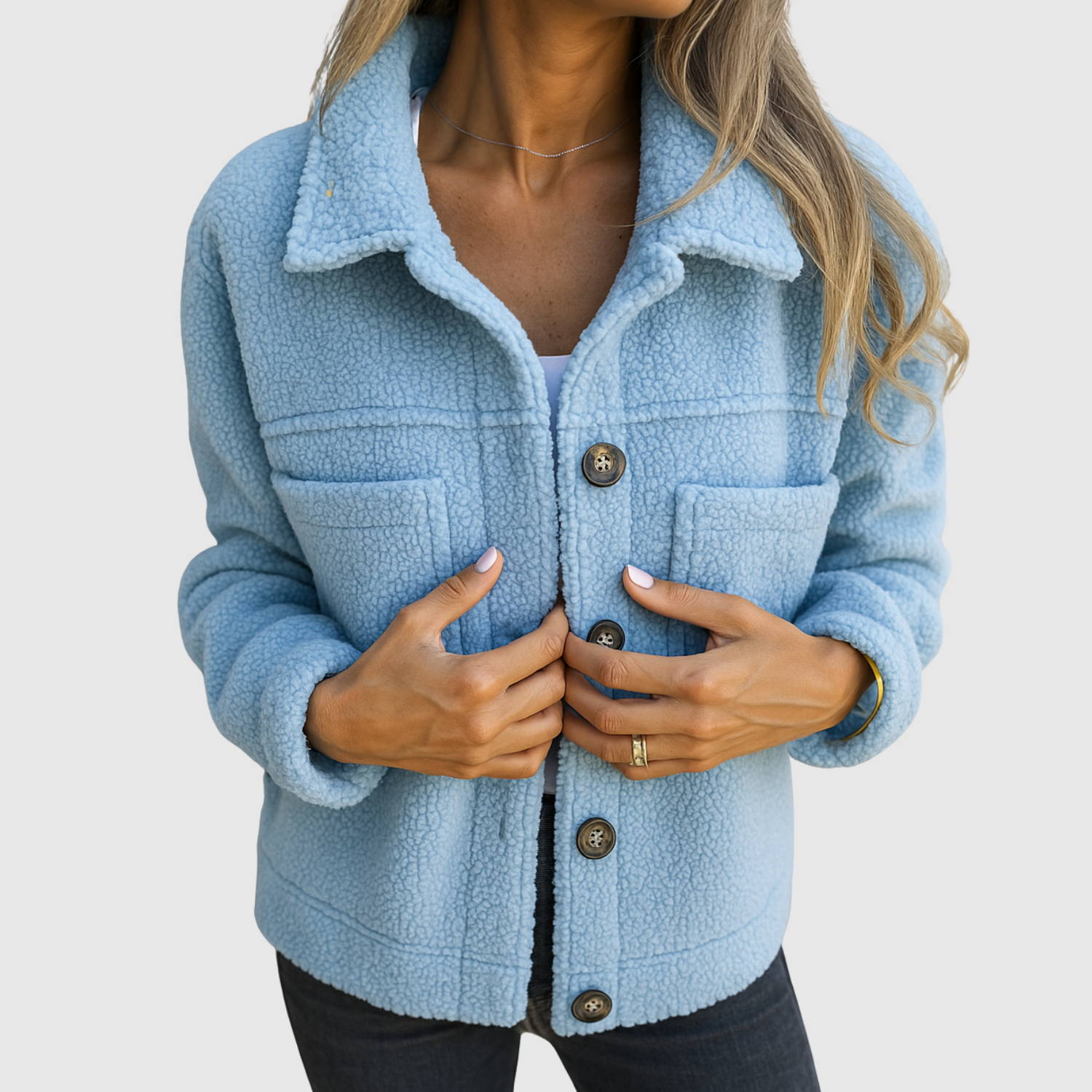 Elena - Dámská teddy bunda s kapsami a knoflíky