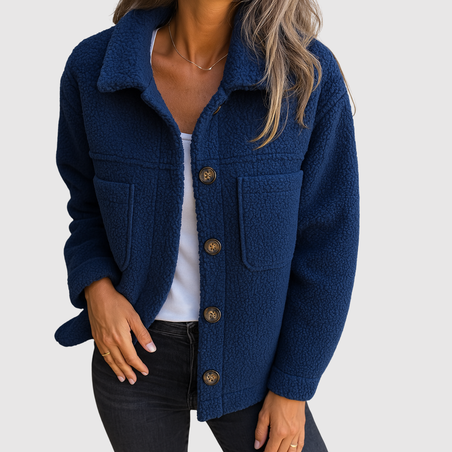 Elena - Dámská teddy bunda s kapsami a knoflíky