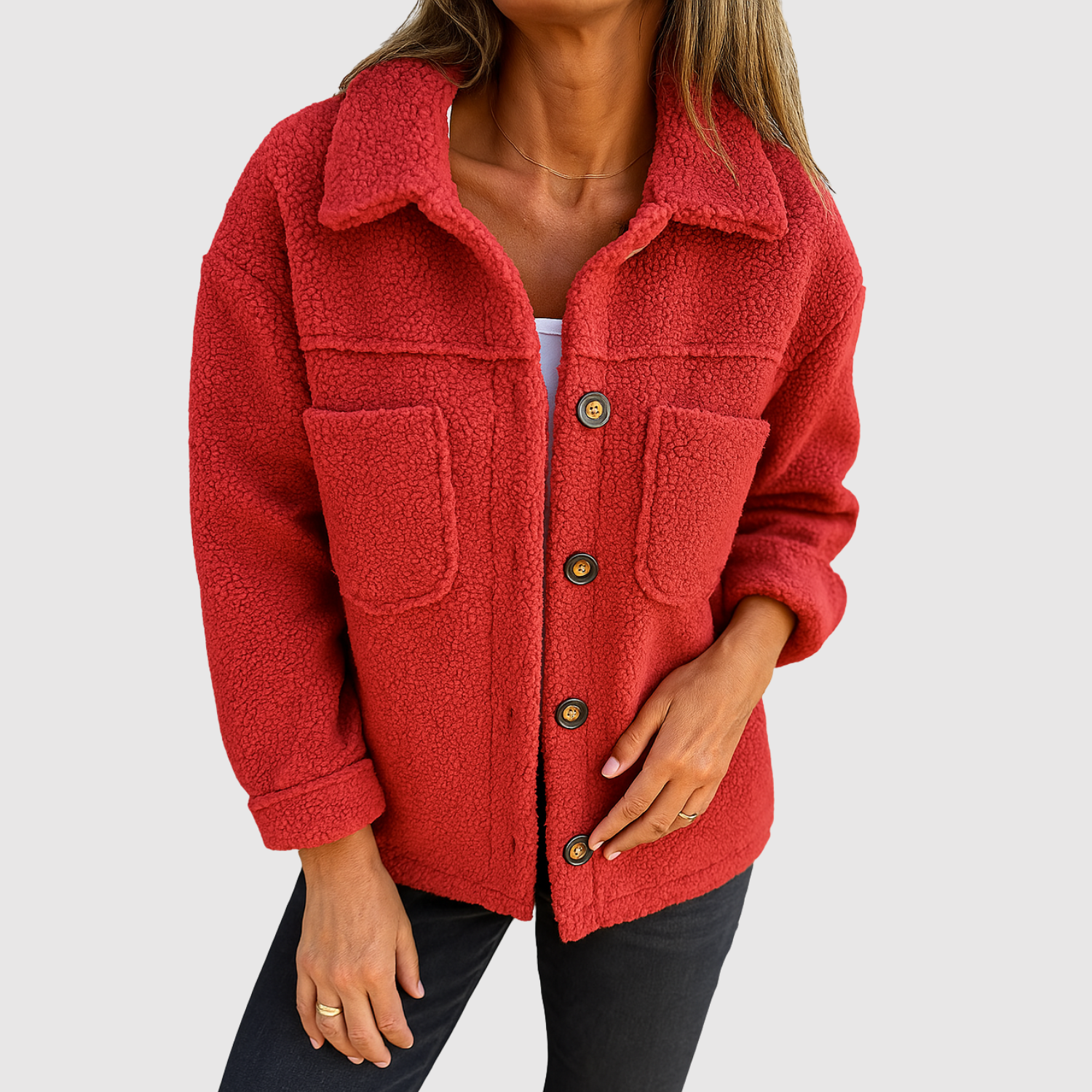 Elena - Dámská teddy bunda s kapsami a knoflíky