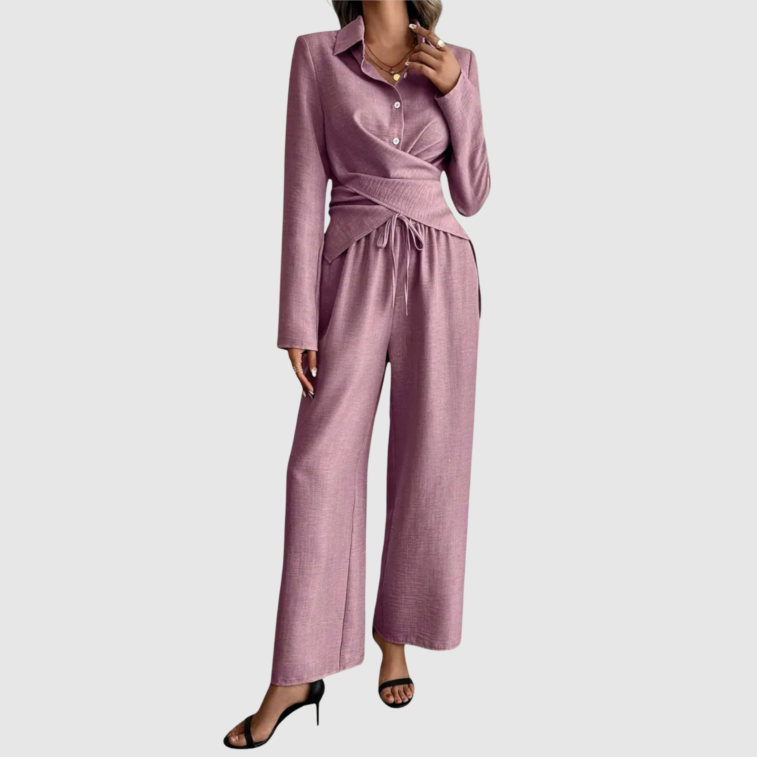 Natálie – Stylový set s vázací blůzou a kalhotami