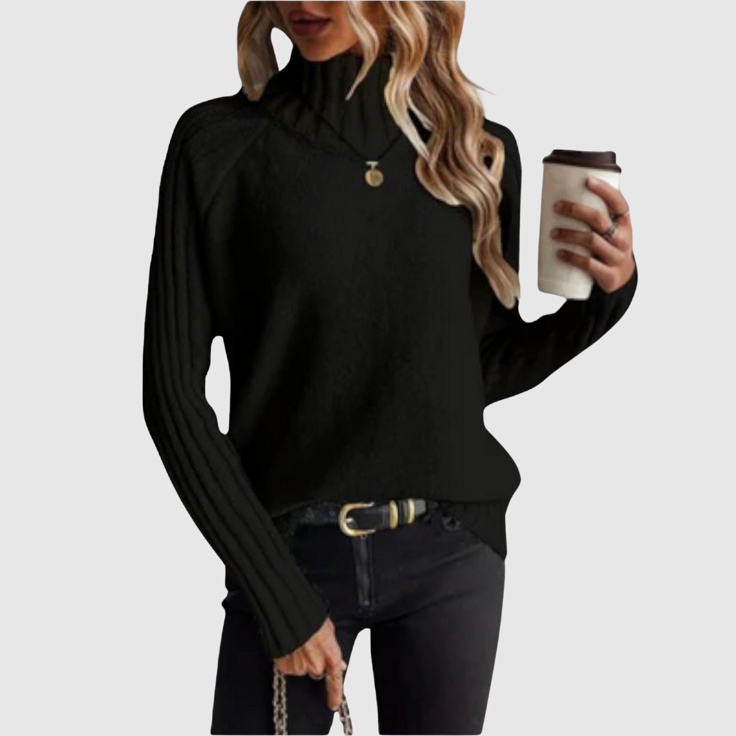 "Nora – Klasický svetr s vysokým límcem" could be rewritten as "Nora – Elegantní svetr s vysokým límcem".