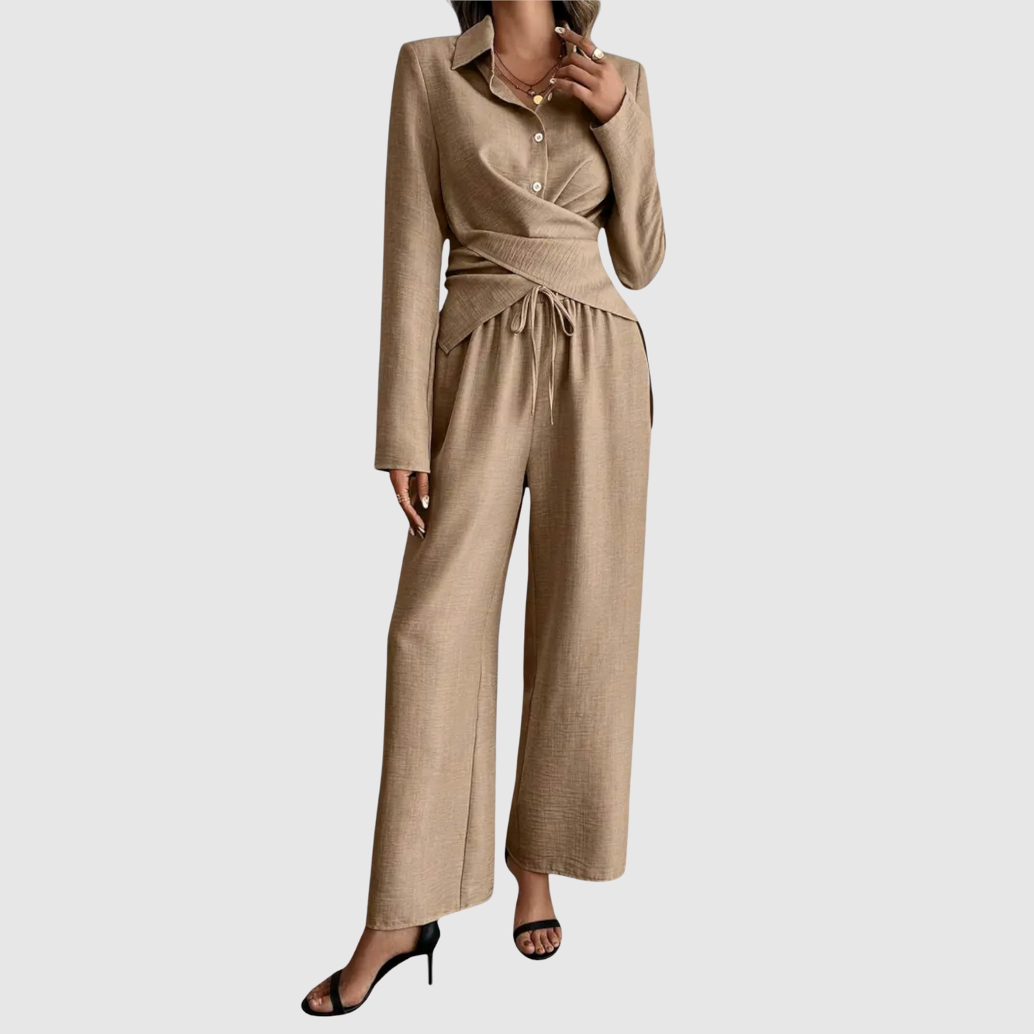 Natálie – Stylový set s vázací blůzou a kalhotami