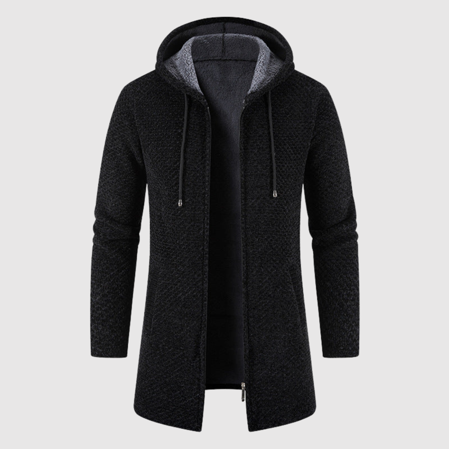 "Marek - Dlouhý pletený svetr s kapucí" can be rewritten as "Marek - Dlouhý pletený svetr s kapucí pro pohodlný styl".