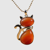 Amélie – Náhrdelník s kočičím motivem a přírodním kamenem