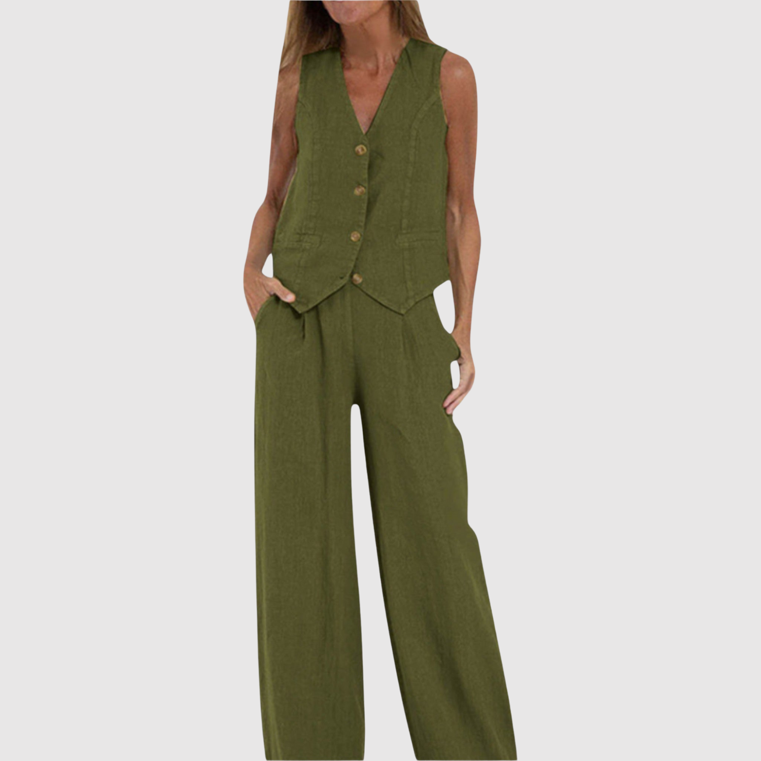 Natálie – Bezramenný overalový komplet z lehkého materiálu