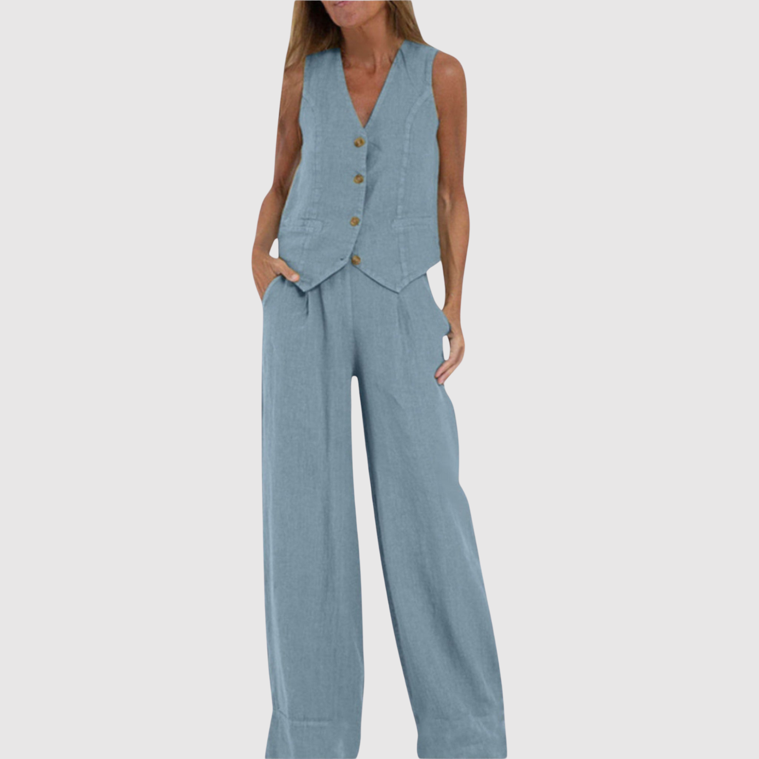 Natálie – Bezramenný overalový komplet z lehkého materiálu