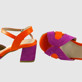 Teodora - Růžovo-oranžové barevné blokové podpatky