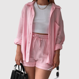 Natálie – Stylový letní set s košilí a šortkami