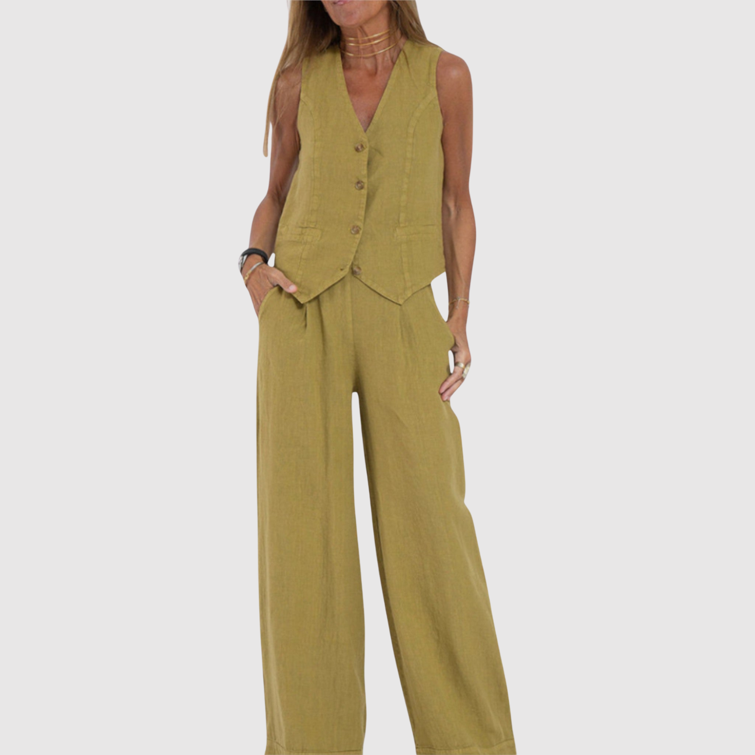 Natálie – Bezramenný overalový komplet z lehkého materiálu