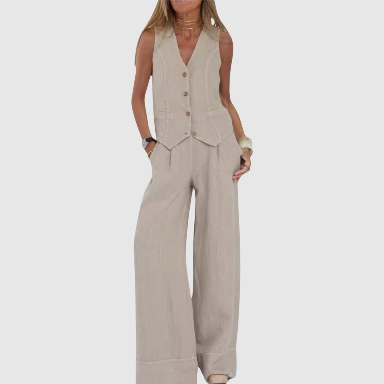 Natálie – Bezramenný overalový komplet z lehkého materiálu