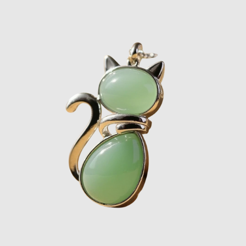 Amélie – Náhrdelník s kočičím motivem a přírodním kamenem