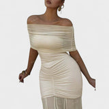 Vitoria - Dlouhé pletené šaty s odhalenými rameny