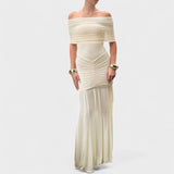 Vitoria - Dlouhé pletené šaty s odhalenými rameny