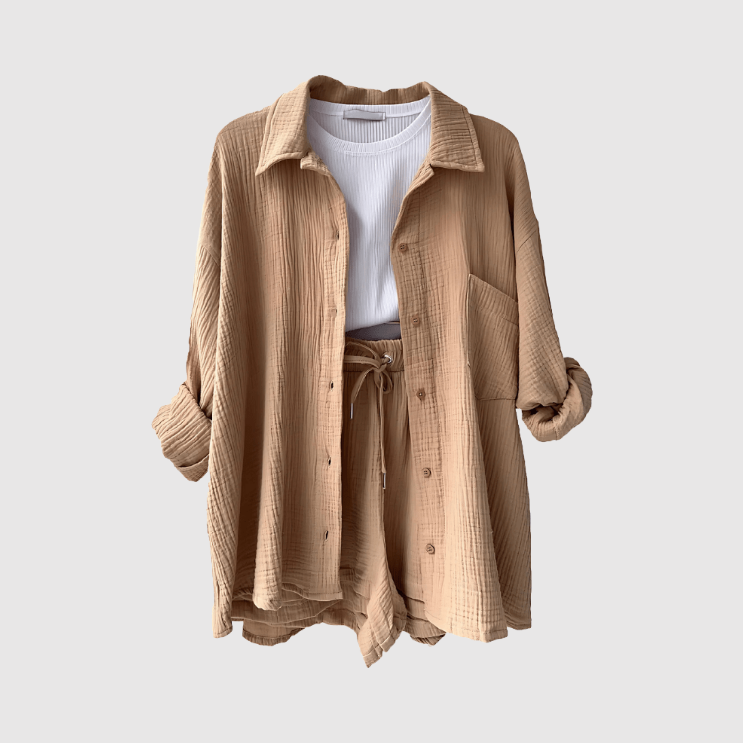 Natálie – Stylový letní set s košilí a šortkami