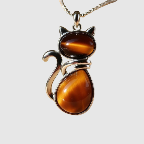 Amélie – Náhrdelník s kočičím motivem a přírodním kamenem