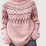Nora – Teplý svetr v růžové s nordickými vzory