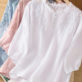 Kissina | Vyšívaná blůza z bavlny a lnu