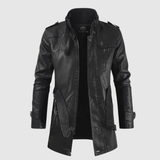 "Dorian – Dlouhá kožená bunda s vysokým límcem" can be rewritten as "Dorian – Dlouhá kožená bunda s elegantním vysokým límcem".