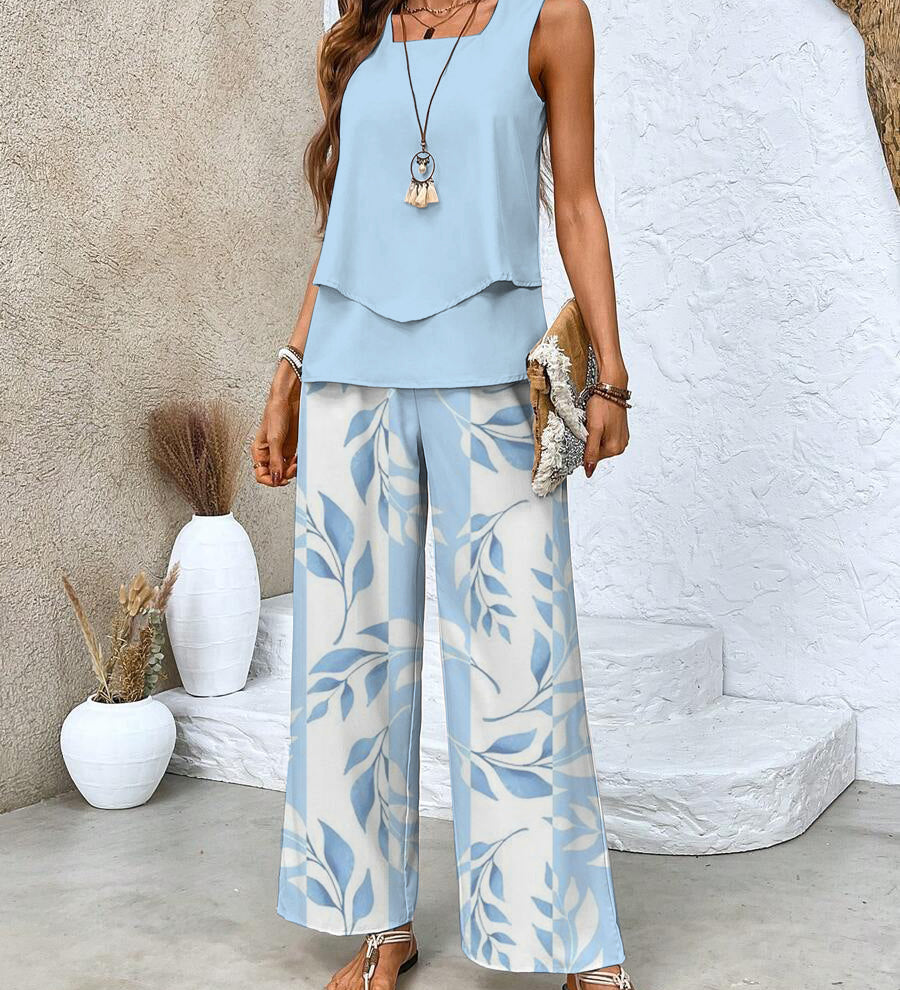 Isis | Sada dvou kusů: bezrukávý top a kalhoty rovného střihu