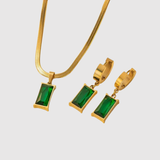 Amélie - Sada šperků „Lunara“ se zlatým povrchem a zelenými drahokamy
