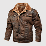 Marek - Teplá kožená bunda s límcem z umělé kožešiny