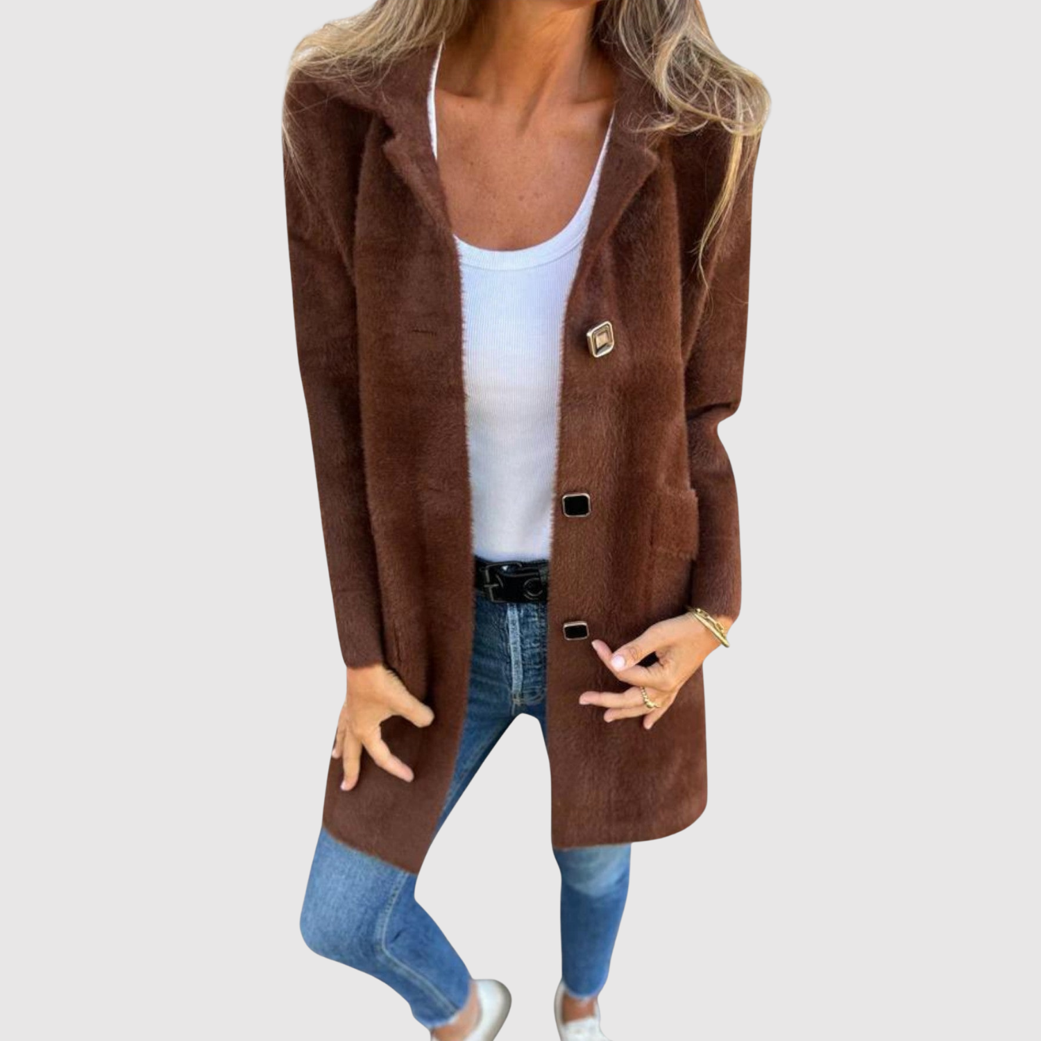 Jelena – Dlouhý kabát s tradičními knoflíky