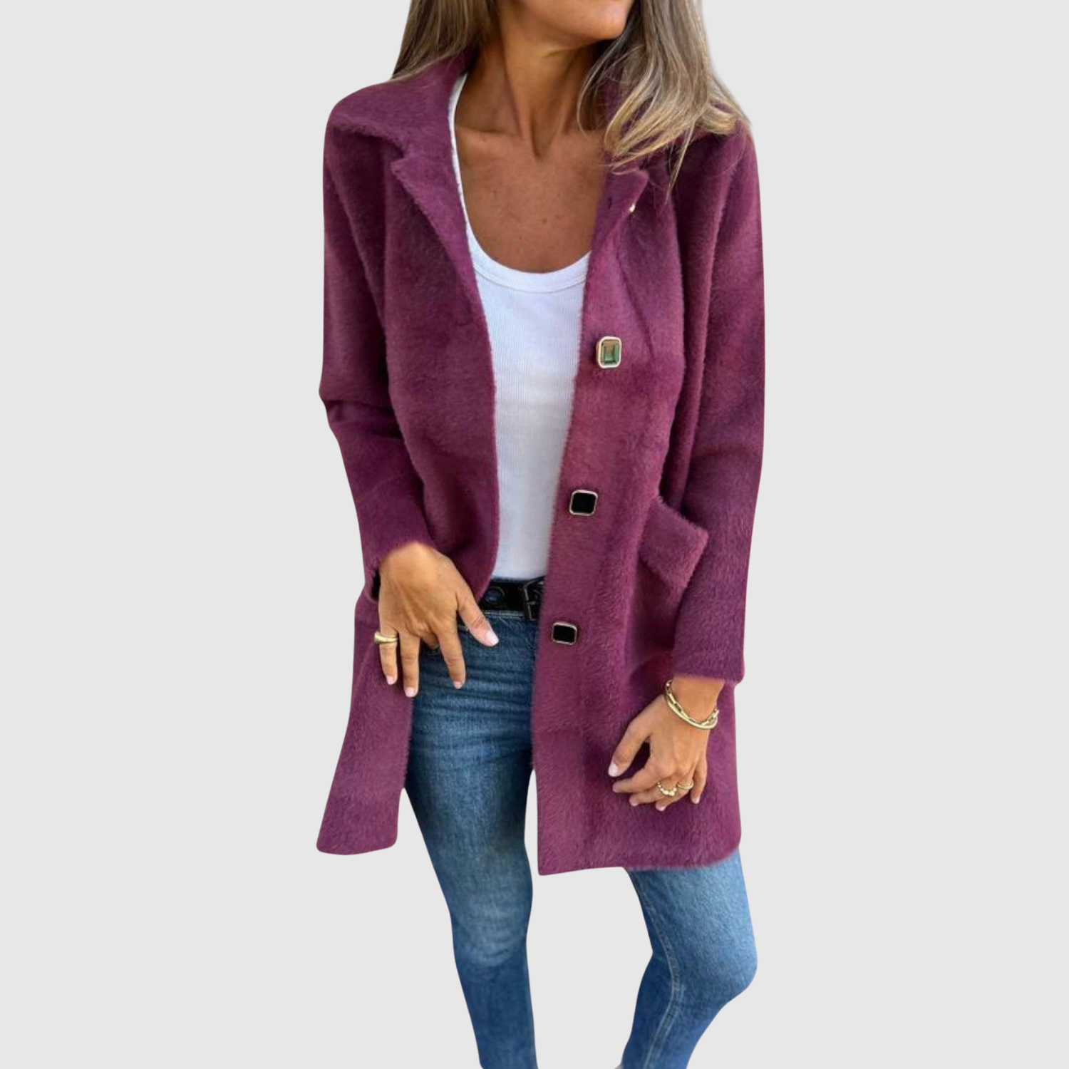 Jelena – Dlouhý kabát s tradičními knoflíky