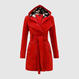 Jelena – Dlouhý kabát s páskem a kapucí" could be rewritten as "Jelena – Elegantní dlouhý kabát s páskem a kapucí.