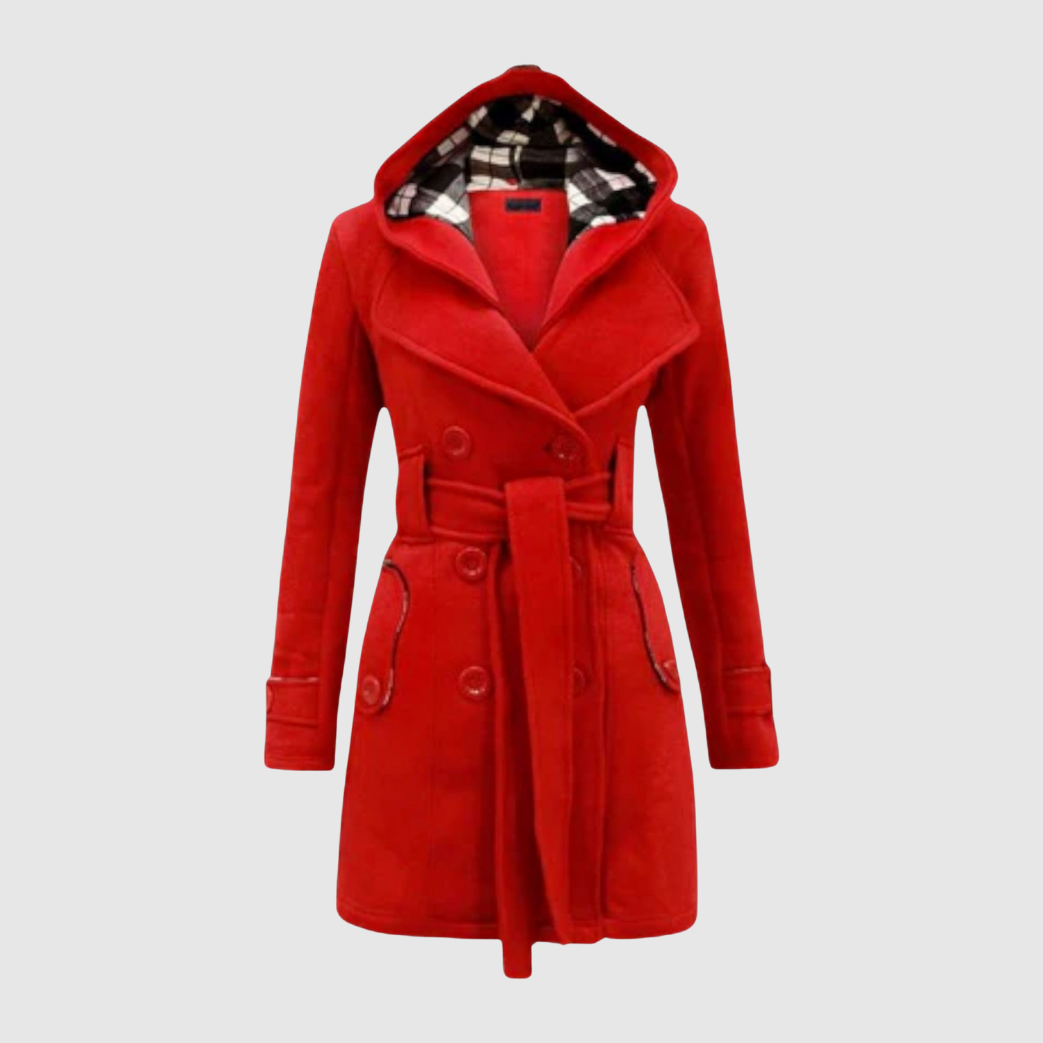 Jelena – Dlouhý kabát s páskem a kapucí" could be rewritten as "Jelena – Elegantní dlouhý kabát s páskem a kapucí.