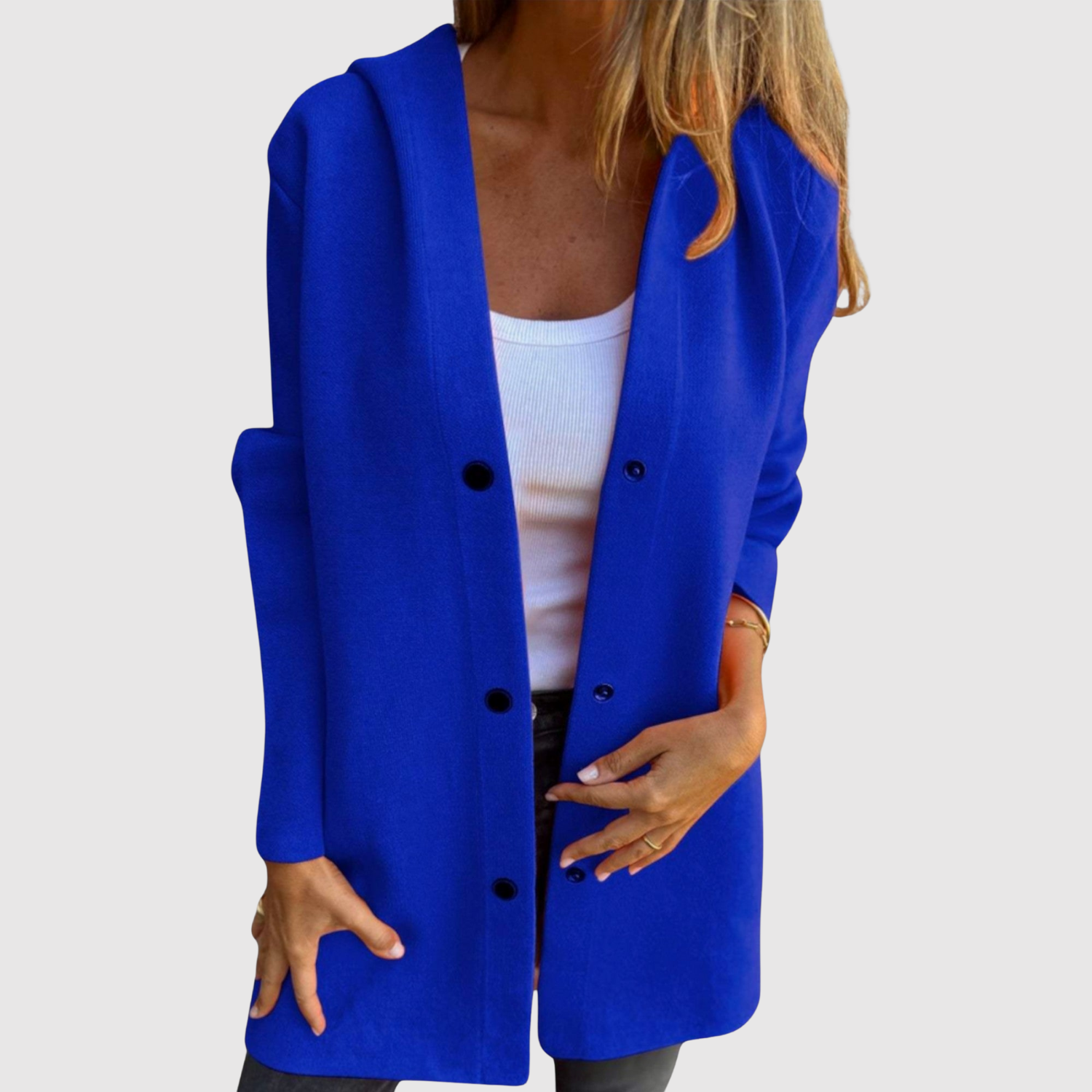 Jelena – Elegantní sako s pleteným designem a knoflíky