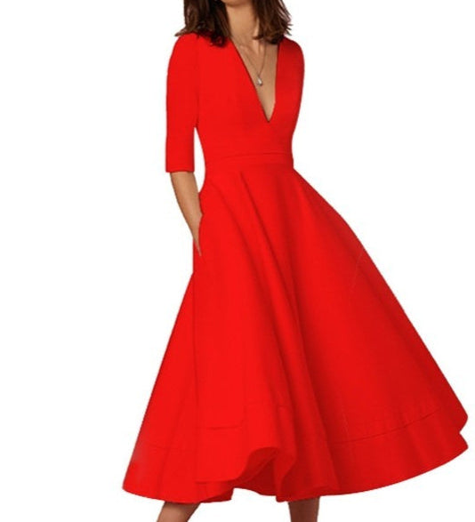 Laura | Midi šaty pro ženy s A-linií a V výstřihem