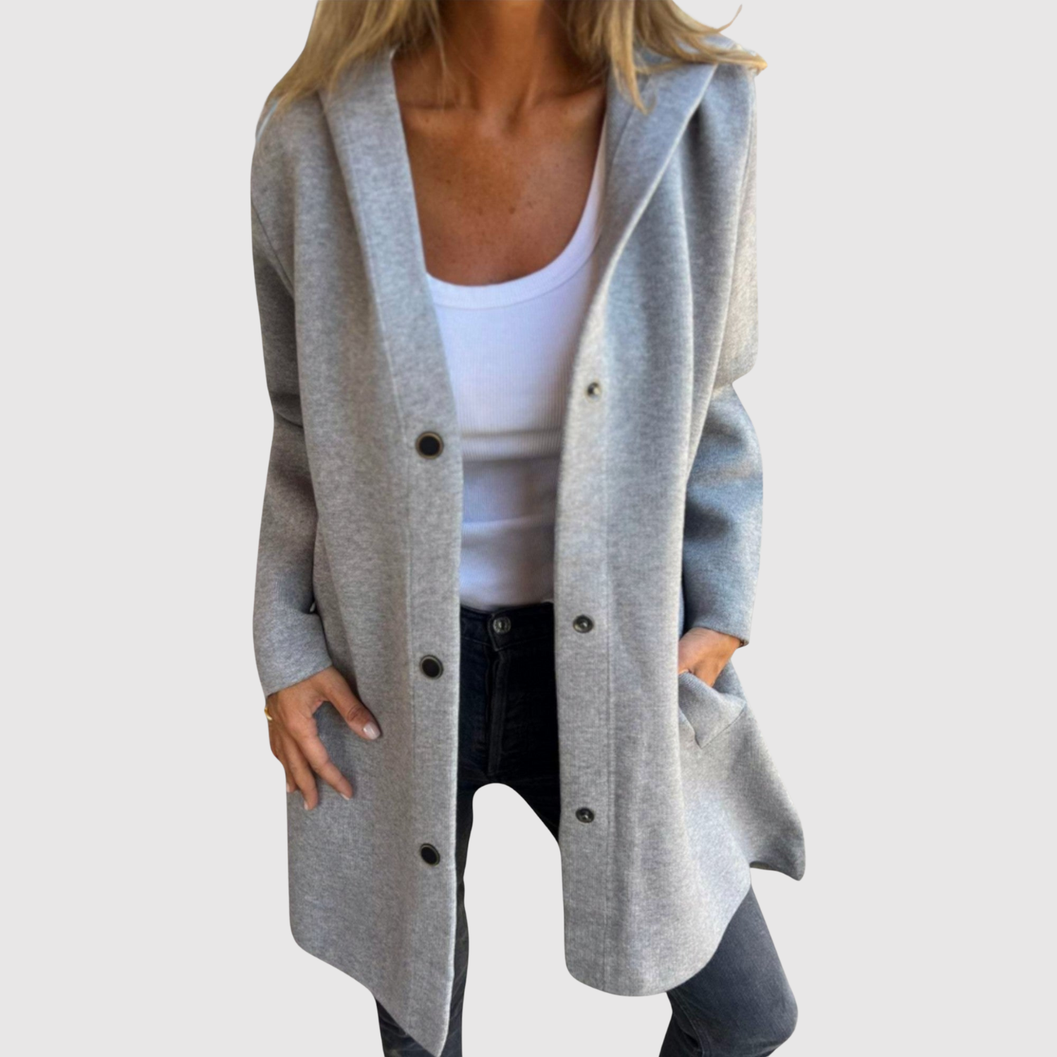 Jelena – Elegantní sako s pleteným designem a knoflíky