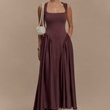 Sharon | Hnědé kakao midi šaty z elastického materiálu