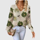 Nora – Svetr s Velkými Květinovými Vzory a V-čkovým Výstřihem