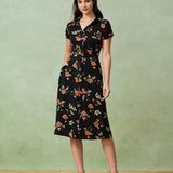 Glória | Černé květinové midi šaty