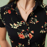 Glória | Černé květinové midi šaty