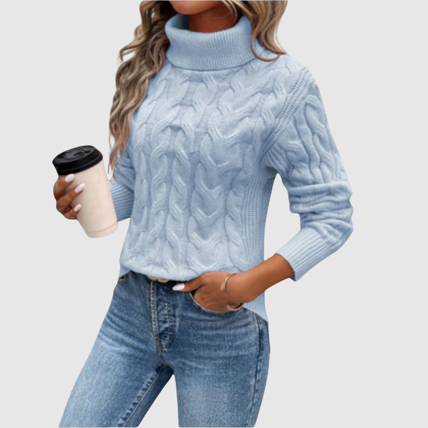 Nora – Svetr s vysokým límcem a elegantní ženskou siluetou