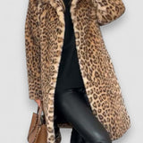 LEIA - Dlouhý Měkký Kabát s Leopardím Motifem