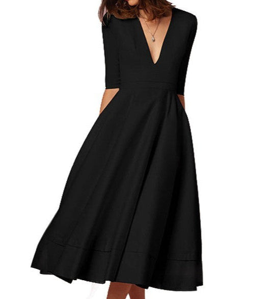 Laura | Dámské Midi Šaty A-Linie s Hlubokým V Výstřihem