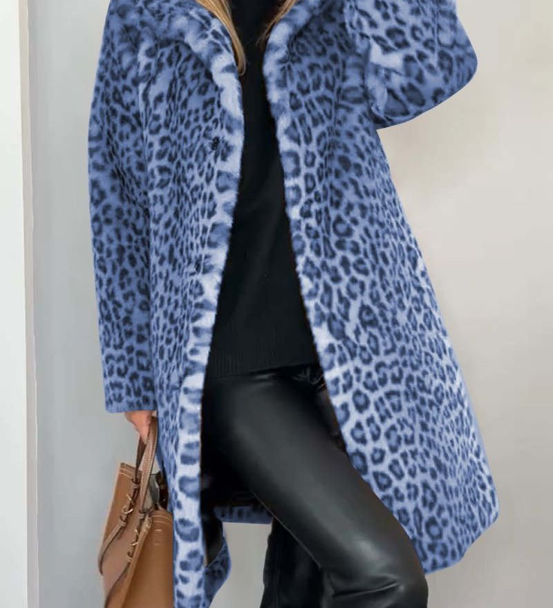 LEIA - Dlouhý Měkký Kabát s Leopardím Motifem