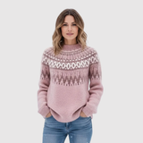 Nora – Teplý svetr v růžové s nordickými vzory