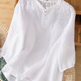 Kissina | Vyšívaná blůza z bavlny a lnu