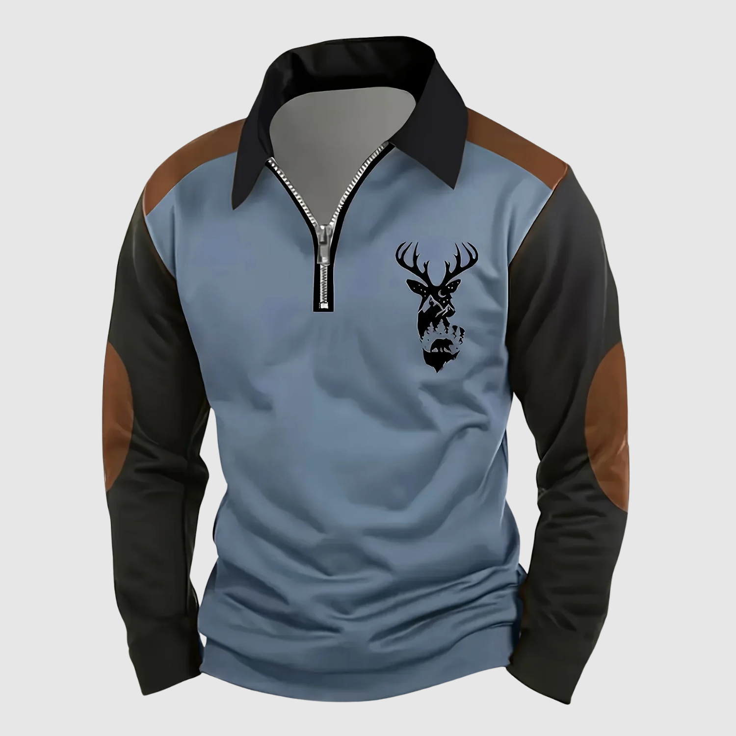 Adrian - Sportovní elegantní svetr s zipem a jelením vzorem