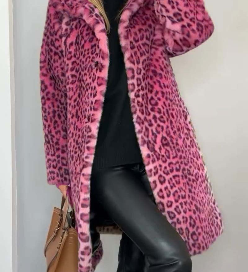 LEIA - Dlouhý Měkký Kabát s Leopardím Motifem