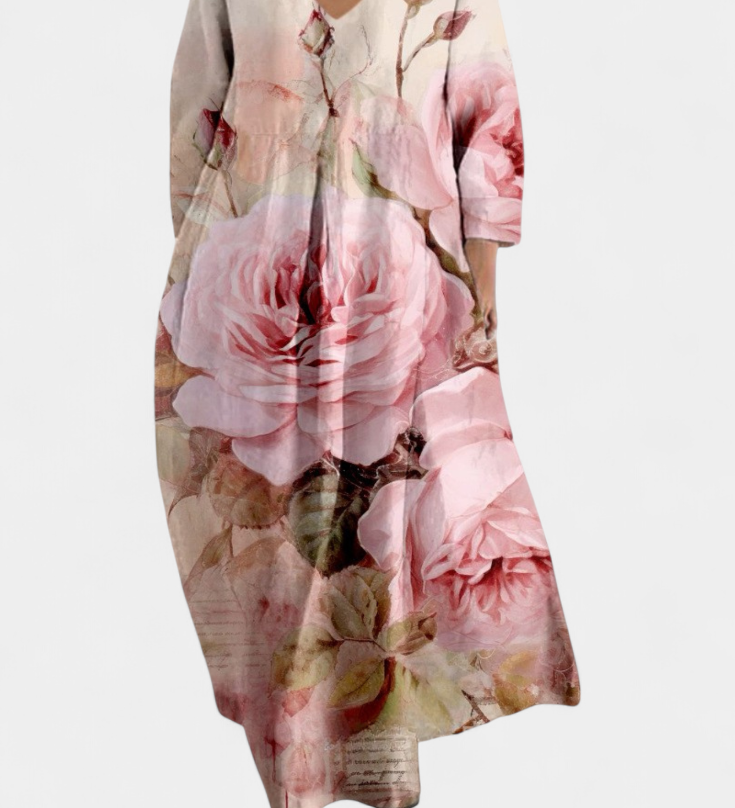 Anne | Elegantní šaty s V výstřihem a barevným potiskem