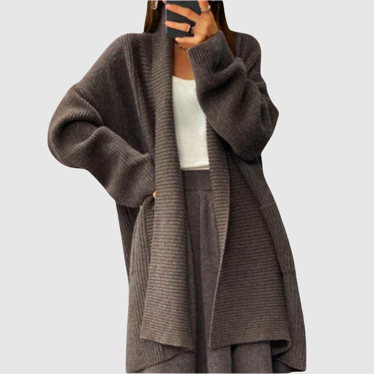 Nora – Dlouhý pletený kardigan s hřejivými rukávy